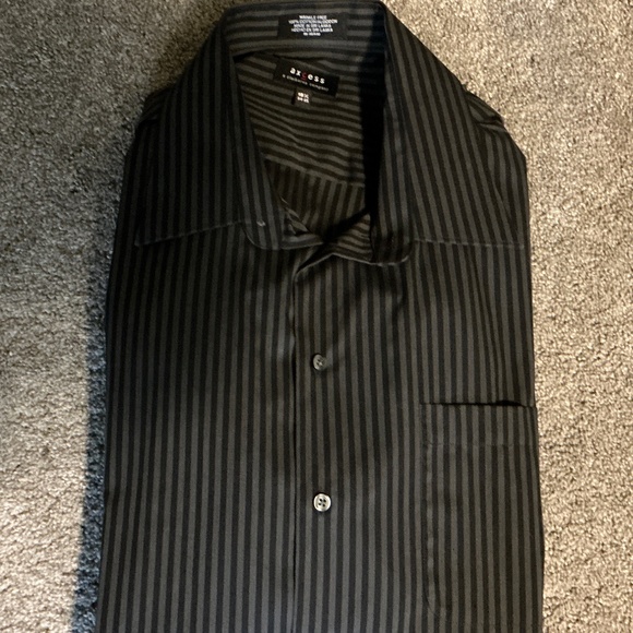 Men's Button Down-Black & Grey Striped-Size 18 1/2-34-35 - Picture 1 of 2